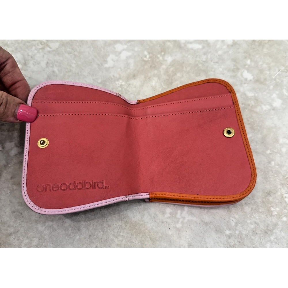ONE ODD BIRD Pink Leather Kiss Lock Wallet Purse 4x3.5x1 Logo - Picture 5 of 11